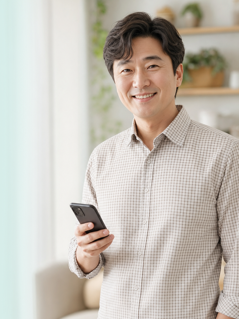 다음머니 앱카드결제현금화 휴대폰 앱을 보며 상담하는 고객
